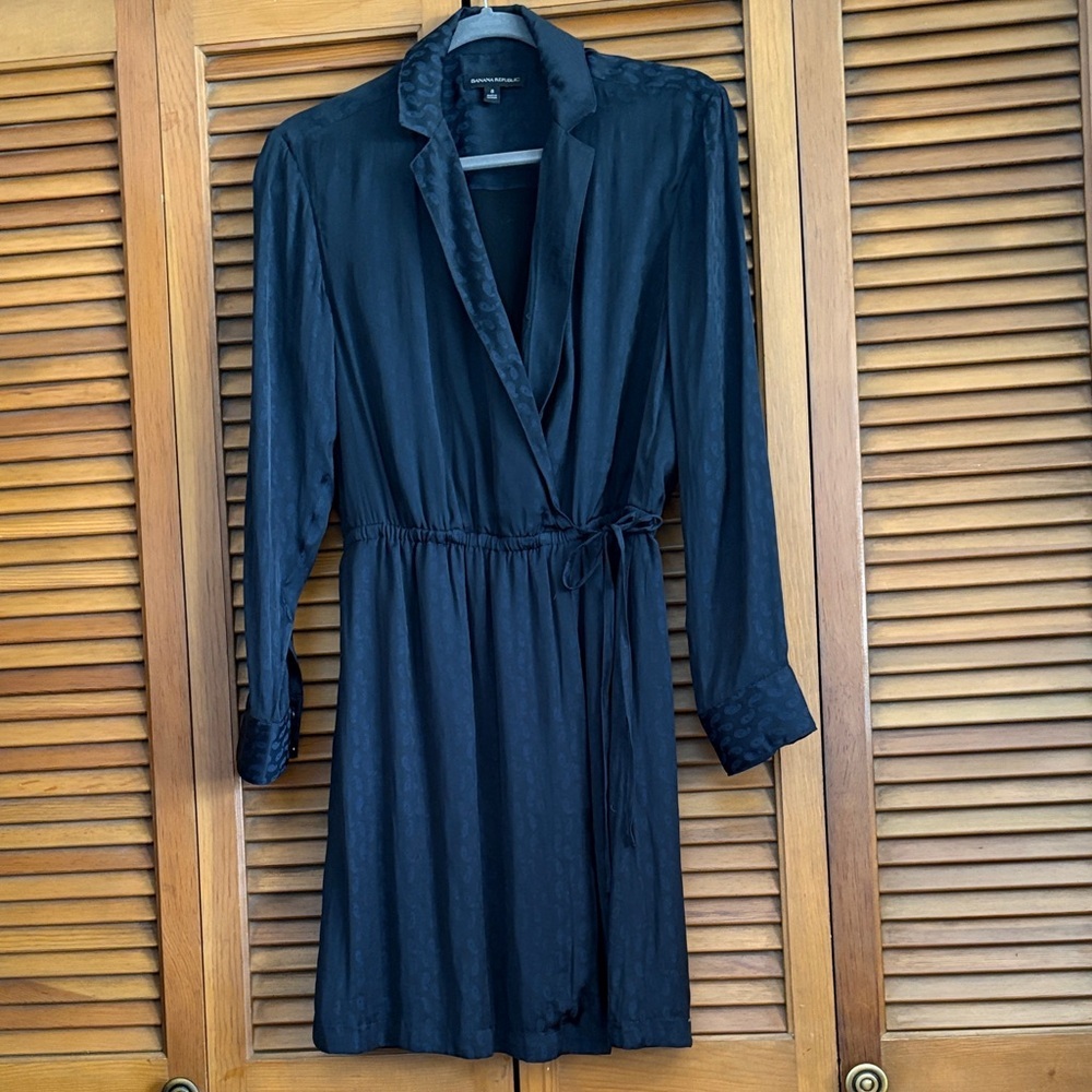 Banana Republic Black Long Sleeve Wrap-Style Dress